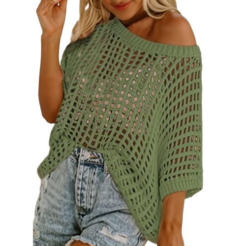 Wesaloes Womens Crochet Tops Hollow Out Off Shoulder Short Sleeve Top Going Out Oversized Knitted Cover Up Sweater Lightweight Breathable Loose Pullover Tops Fishnet Oversized Shirts (1-Green, XXL) Wesaloes Womens Crochet Tops Hollow Out Off Shoulder Short Sleeve Top Going Out Oversized Knitted Cover Up Sweater Lightweight Breathable Loose Pullover Tops Fishnet Oversized Shirts (1-Green, XXL)
