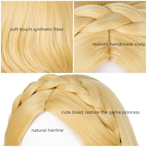 Image of Half and Half Short Blonde Princess Costume Wig Blonde Bob Braided Wigs 13.7'' Synthetic Hair for Halloween Women Party