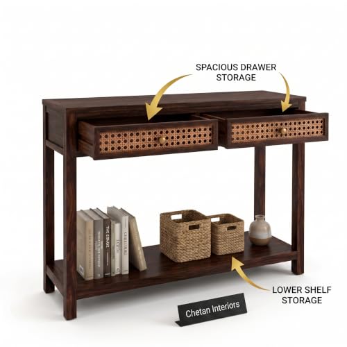 Image of Solid Sheesham Wood Console Table for Living Room Furniture | Hallway Enteryway Console for Home and Office | (Walnut Finish-03)