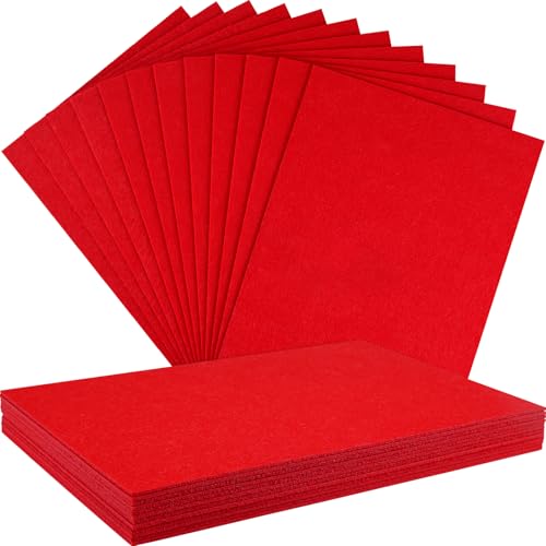 NEBURORA 12 Pcs 2mm Thick Stiff Felt Sheets for Crafts Sewing(Red)