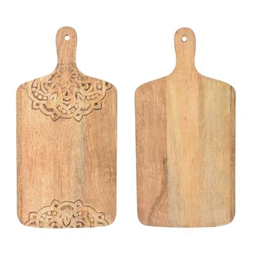 Tabla de cortar de madera natural con mango y diseño quemado miniatura 5