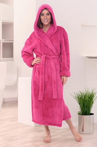 Image of Alexander Del Rossa Womens Fluffy, Fuzzy Robe for Women,Women's Long Hooded Robes, Plus Size