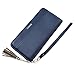 CYANB Women Wallets Tassel Bifold Ladies Clutch Wristlet Wrist strap Long Purse PU Leather Dark Blue