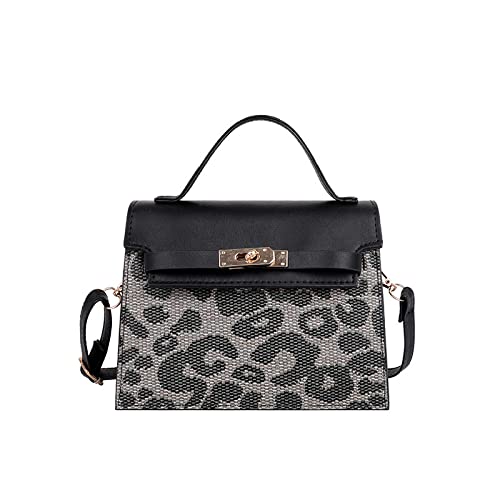 QIANJINGCQ, bolso de mano para mujer, Retro, sencillo, de un hombro, bandolera, con estampado de leopardo, pequeño bolso cuadrado Cover