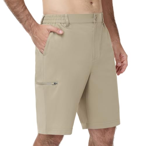 Zoofly Mens Golf Shorts Elastic Waist Bermuda Shorts for Men Cargo Shorts with Zipper Pockets Casual Stretch Khaki Outdoor Quick Dry 3XL