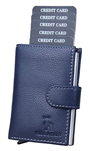 HIDE & SKIN Full Grain Leather Unisex RFID Card Holder | Card Holder for Men & Women | Automatic Card Case | ATM Card Holder | Metal Wallet Men