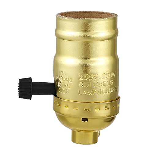 uxcell 3 Way Lamp Socket Holder UL Listed E26 Type Removable Turn Knob Aluminum Shell Brass