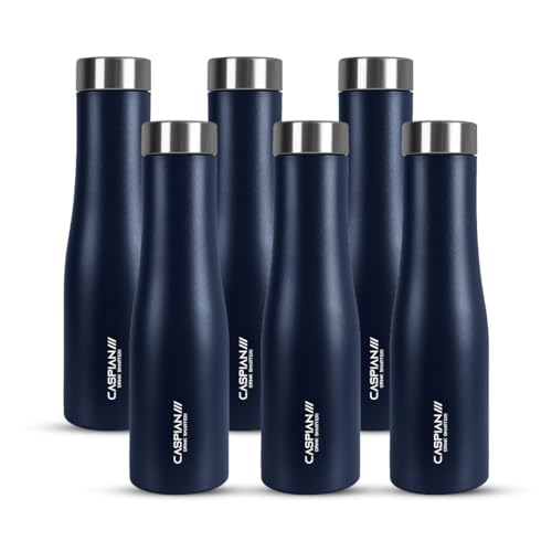 Image of CASPIAN / / / Aqua ISI Certified Stainless Steel Water Bottle 1ltr. (G Grey, 1 Litre, Set of 6) | Leak Proof Thunder for Fridge Home Office Travel School Kids Boys Girls Adults Sports Gym Yoga| BPA Free