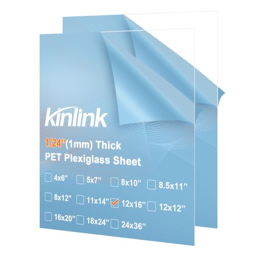 Image of KINLINK 12x16 Plexiglass Sheets 1 /24 inch Thick, 1mm Clear PET Plastic Sheet for DIY Project, Craft, Table Top, Picture Frame, Acrylic Sign and Wedding Invitation 2 Pack
