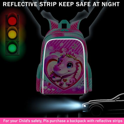 Image of 16 inch Dinosaur Backpack for Girls, 3Pcs School Bookbag with Lunch Box, Kids Backpacks Set for Elementary Preschool Kindergarten(Pink)