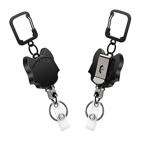 Fushing Retractable Keychain Heavy Duty, 2 Pack Retractable Badge Holder Metal Key Lanyard Badge Reels, 31 Inches Cord, Carabiner Key Chain Holder with Belt Clip, Hold Up to 15 Keys and Tools Cover
