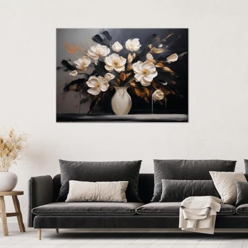 Cuadro abstracto de ramo blanco y dorado de 50x70 cm para salon o dormitorio 2
