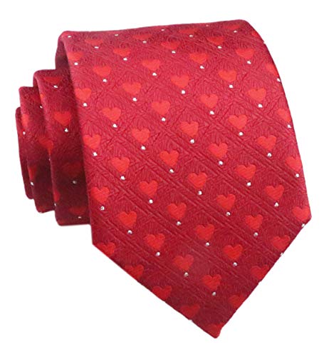 Elfeves Men Red Ties Sweet Heart Patterned Accessory Evening Suit Necktie Formal Tie