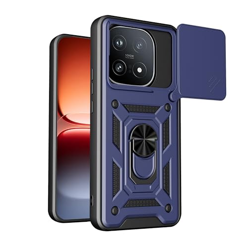 Lucyliy Compatible with vivo iQOO 15 5G Phone Case [with 2 Pack Tempered Glass Screen Protector][Magnetic Stand, Sliding Window for Lens] Blue