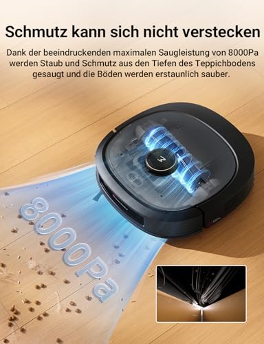 Image of Eureka J20 DE Vacuum Cleaner & Mop Robot + All-in-One Station (Always Clean Mop, AI 3D Obstacle Avoidance, Intelligent Pet Bypass, 8000Pa, Car Carpet Detection, App & Voice Control) Black