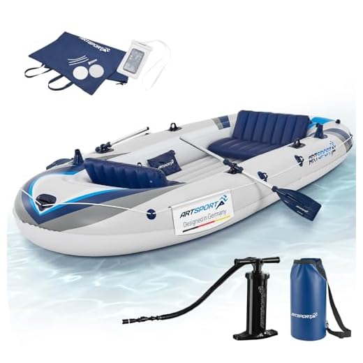 ArtSport Schlauchboot 330 cm für 4 Personen — Paddelboot aufblasbar mit 2 Sitzbänken — Ruderboot PVC mit Luftpumpe, Paddel, Tasche & Reparaturset