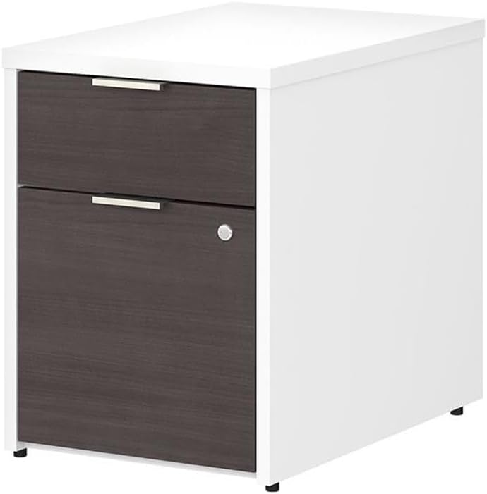 Pemberly Row 2 Drawer File Cabinet, White and Storm Gray Finish, Engineered Wood, 16W x 24D x 21H, Locking Filing Cabinet for Legal, Letter and A4 Paper, Modern Office Storage Solution
