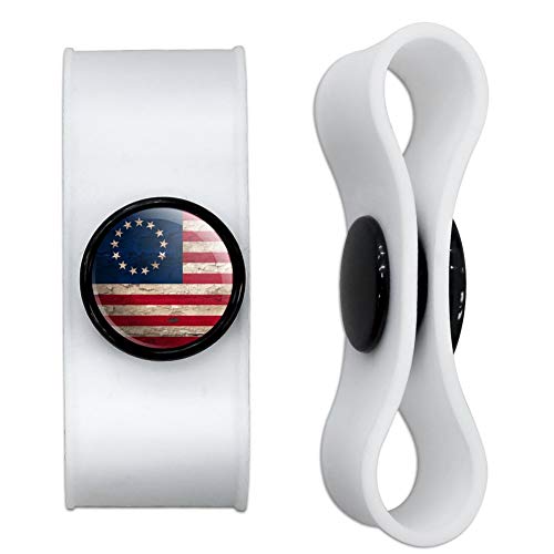 GRAPHICS & MORE Rustic Betsy Ross 1776 Distressed American Flag Headphone Earbud Cord Wrap - Charging Cable Manager - Wire Organizer Set of 2 - White
