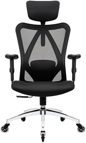 Duramont Ergonomic Office Chair - Adjustable Desk Chair with Lumbar Support and Rollerblade Wheels - High Back Chairs with Breathable Mesh - Thick Seat Cushion, Head, and Arm Rests - Reclines
