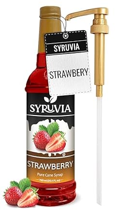 Syruvia Strawberry Syrup 25.4 fl oz - Sweet Strawberry Bliss in a Bottle Kosher, Gluten-Free, Ideal for Elevating Your Culinary and Beverage Adventures with pump