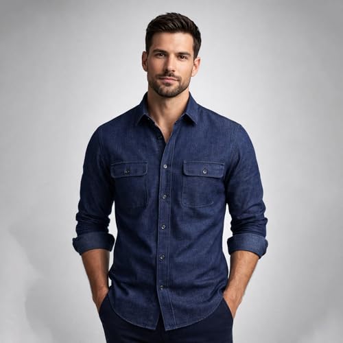 Image of BIGREAMS Unstitched Yarn Dyed Pure Cotton Denim Shirt Fabric - 58 inch Wide