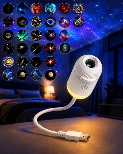 HD Smart Dynamic 5D Holographic Night Light Projector, Starry Sky Galaxy Projection Lamp with 360° Flexible Gooseneck, Touch Control Dimmable Star Projector for Bedroom (6 Projection Films)