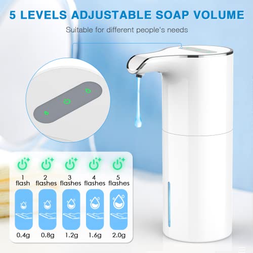 Automatic Soap Dispenser Rechargeable Touchless, 15.37Oz Electric Hand Sanitizer Dispenser, Liquid Hand Soap Dispenser Pump With 5 Adjustable Soap Volume For Kitchen Bathroom Wall No Drilling (White) #TOP3