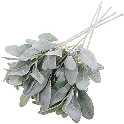 Happyyami 5pcs Artificial Flocked Lambs Ear Leaf Spray Rabbit Ear Leaf Greenery Bouquets Wedding Bouquet Artificial Plants Green Leaf Floral Arrangement for Home Office Floral Arrangement Cover