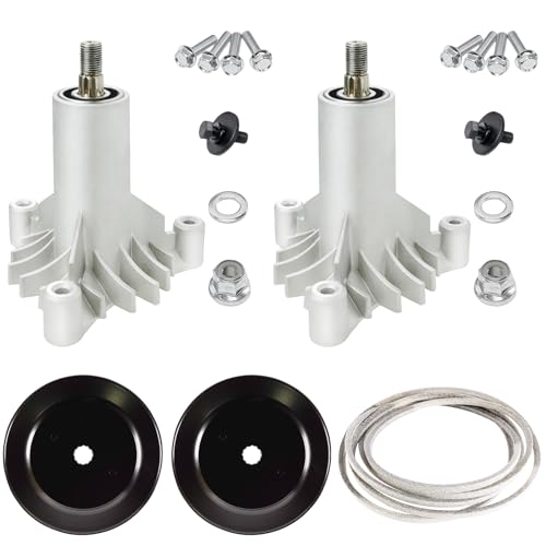 130794 Spindle(2) Parts Rebuild Kit Fit for 36 38 42 inch Deck mower Craftsman Husqvarna Poulan lt2000 lt1000 DLT3000 DYT4000 YTH1842 riding lawn mower, with Pulley 153535 173436(2), Belt 144959(1)