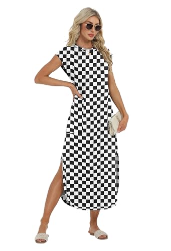 Image of HiMONE Beach Vacation Dresses for Women 2025 Sundress Cap Sleeves Casual Maxi Beach Dress with Pockets XS-2XL
