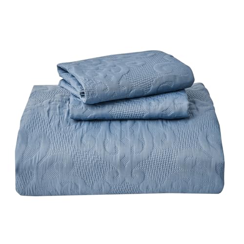 Image of Oversized California King Bedspreads 120x120 for Extra Tall Split Cal King Bed Lightweight Quilted Coverlet Set 3 Pieces 1 Quilt 2 Pillow Shams Faded Denim