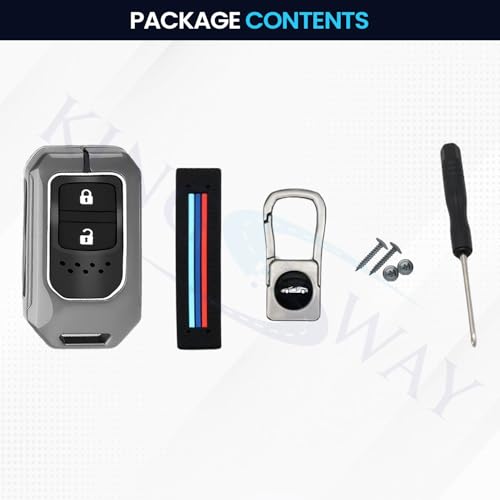 Image of KINGSWAY Honda Car Key Cover and Keychain Perfect Shape and Compatible with 2 Buttons Smart Key of All Honda Cars, Remote Key Shell, Key Case, Car Key Chain Cover, 360 Protection, Gunmetal Grey