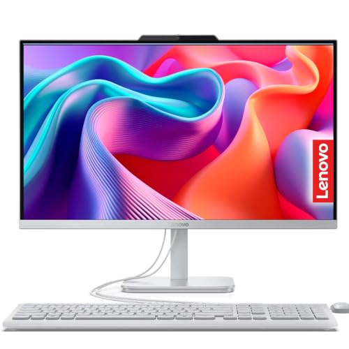 Image of Lenovo IdeaCentre All-in-One Desktop Computer, 24 inch FHD Anti-Glare IPS Display, 32GB RAM, 512GB SSD Storage, Intel 4-Core Processor, Wi-Fi 6, Windows 11 Home, Everyday Use AIO