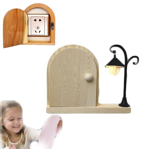 Image of Fairy Door Outlet Cover Plate, Baby Proof Outlet Covers, Child Proof Light Switch Guard, Handmade Wooden Interior Electrical Outlet Switch Covers, Protects Children and Pets (b)