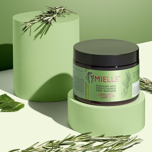 MIELLE Rosemary Mint Strengthening Hair Masque, Essential Oil & Biotin Deep Treatment, Miracle Repair for Dry, Damaged, & Frizzy Hair 340gm,1 Count
