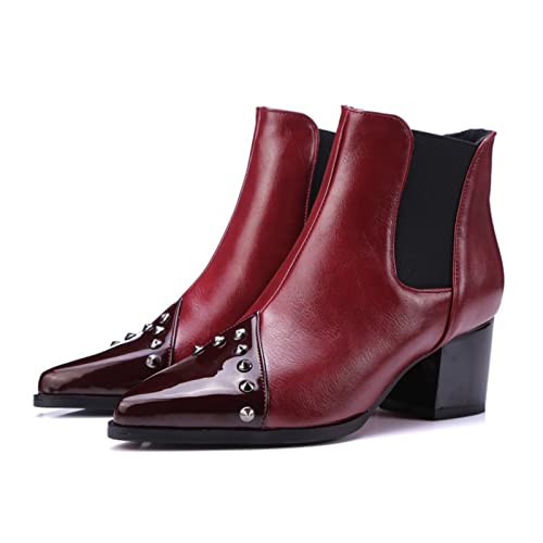 Bottines pour femmes gros talon moyen en cuir avec bout pointu sans lacet