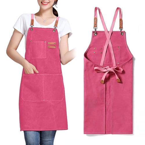 GHKLNY Tabliers unisexe avec grandes poches en toile de coton croisée sur le dos, durable, réglable, taille enfant à adulte, rose, Taille Unique