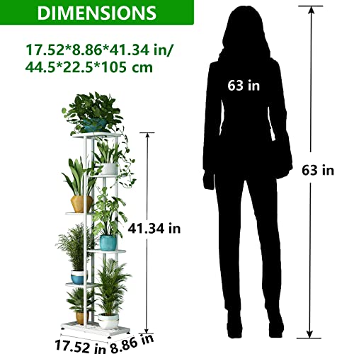 Image of LINZINAR Plant Stand Metal 6 Tier 7 Potted Multiple Flower Pot Holder Shelf Indoor Outdoor Planter Display Shelving Unit for Patio Garden Corner Balcony Living Room (6 Tier 7 Potted, White)