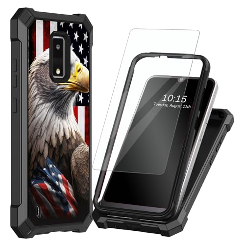 Case for Blu View 4 B135DL Phone Case BLu View 2 2023 Phone Case,with Screen Protector Heavy Dual Layer Slim Shockproof Impact Resist Durable Black Phone Case for Blu View 4,American Flag Eagles