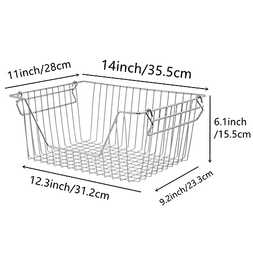 Slideep Large Stackable Storage Baskets Cabinet Organizer Sturdy Metal Wire Pantry Freezer Bin For Pantry Home Bathroom Kitchen Organization 3 Packs #TOP1
