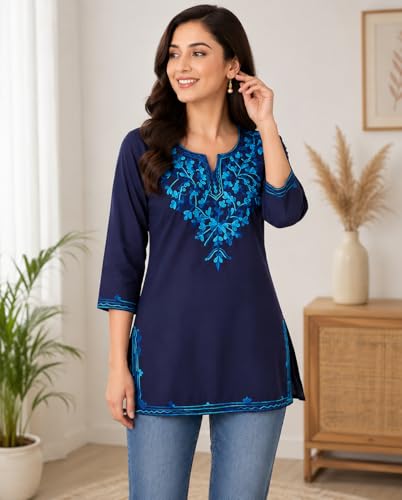 Image of Women's Pure Cotton Embroidered Short Kurtis