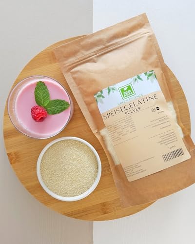Speisegelatine 180 Bloom 1 kg von der Grünen Essenz | Gelatine Pulver Schweinegelatine Aspikpulver zum Andicken von Gelees, Desserts und Fleischgelees Erstklassige Qualität der Lebensmittel (1 Kg)