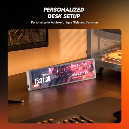 Image of darkFlash V92 9.2 inch PC Case Screen, 1920x462 IPS Sensor Panel Monitor,White | 1920x462 AIDA64 CPU /GPU temp display, no HDMI needed, USB-C /internal 9-pin, aluminum body for gaming PC builds