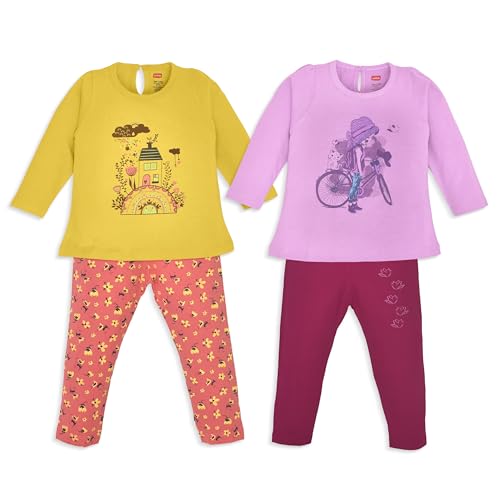 Image of LuvLap Baby Girls 100% Cotton Full Sleeve Top & Pyjama Sets, Pack Of 02