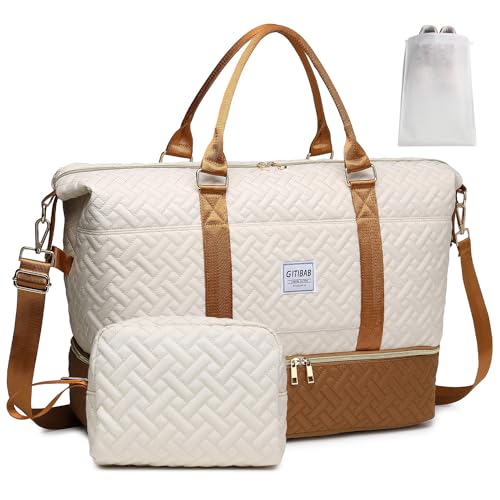 Image of Duffle Bags for women,50L Quilted Travel Weekender Bag with Shoe Compartment, Large Carry On Overnight Tote Gym Bag