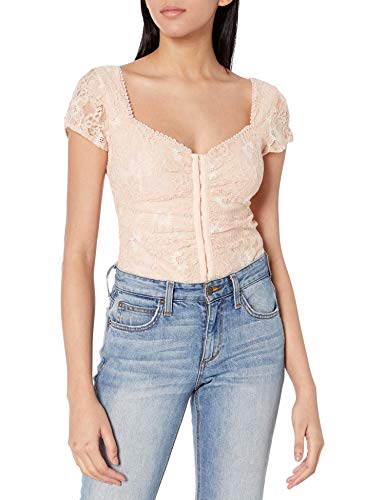 ASTR the label Women's Cap Sleeve V Neck Love ME NOT Ruched Bodysuit, Blush, XS