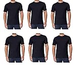 Kirkland Men's Crew Neck White T-Shirts 100% Combed Heavyweight Cotton Pack of 6 (Large, Black)