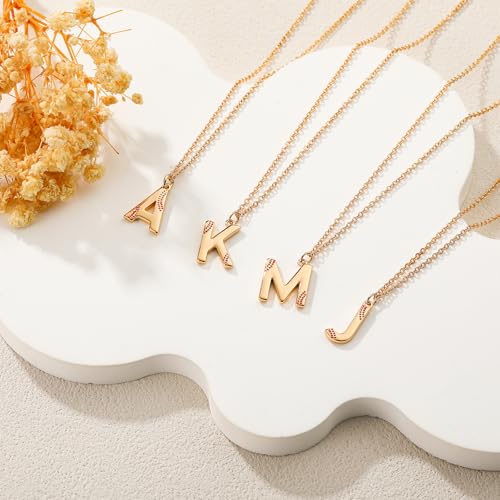 Softball Initial Necklace for Women Girls, Gold A-Z Letter Pendant Necklace Softball Baseball Mom Themed Jewelry Gifts3