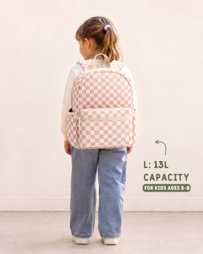 Image of Kids Backpack for Girls and Boys Ages 5-8 | 15inch Corduroy Backpack Kids Bookbag for School Preschool Kindergarten Daycare Daypack -Pink Checkered
