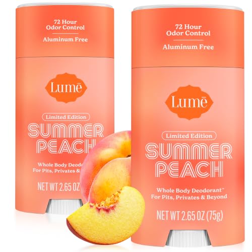 Image of Lume Whole Body Deodorant - Smooth Solid Stick - 72 Hour Odor Control - Doctor Developed - Aluminum Free, Baking Soda Free and Skin Loving - 2.6 Ounce - Pack of 2 - (Summer Peach)